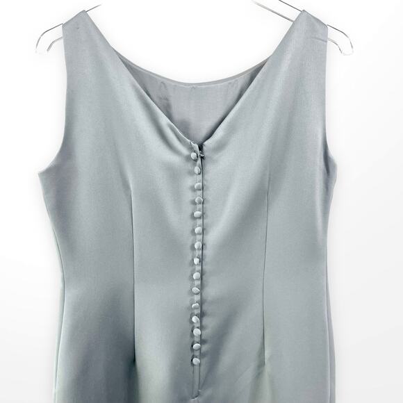 90s MAGGY LONDON Vintage Gray Sleeveless Embroidered Sheath Dress - Picture 9 of 11